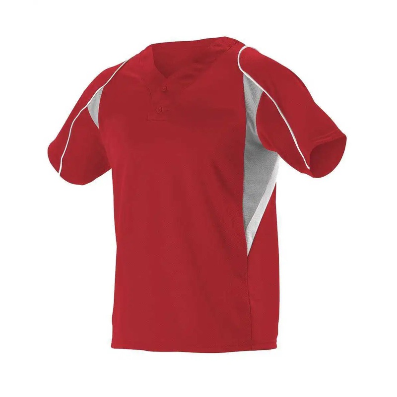 Alleson Athletic 529 Adult 2 Button Henley Baseball Jersey – Scarlet Gray White