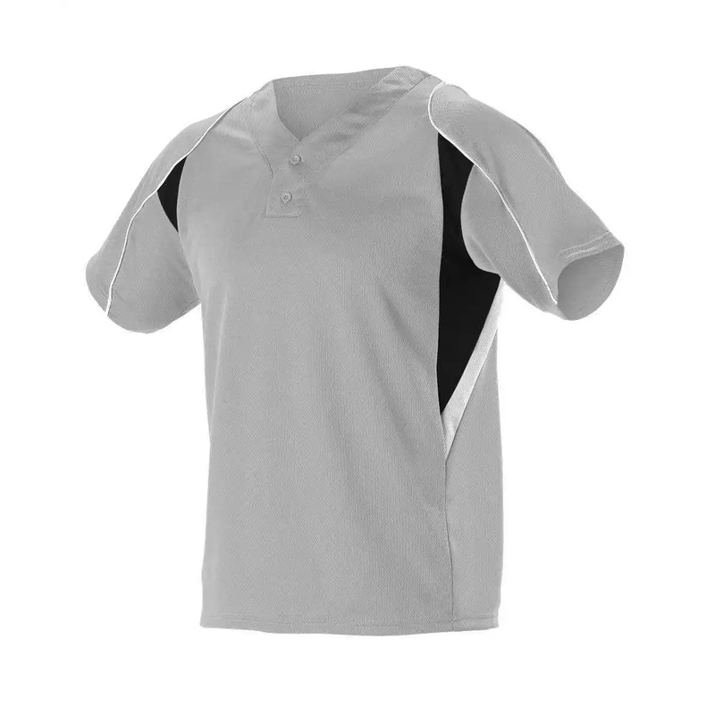 Alleson Athletic 529Y Youth 2 Button Henley Baseball Jersey – Gray Black White