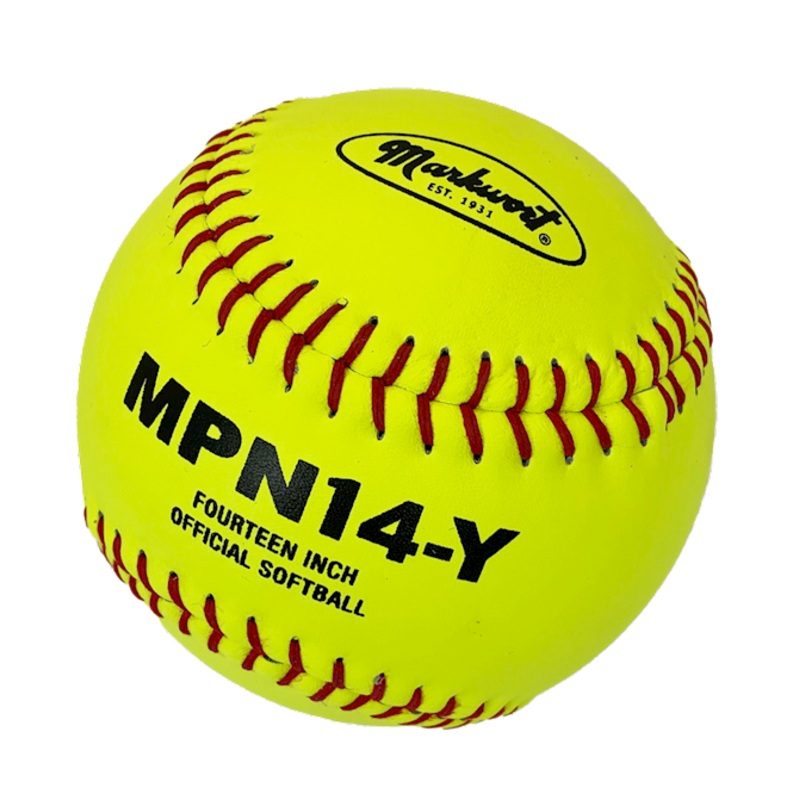 Markwort Softball Leather 14 Poly Core Yellow/Red Stitch