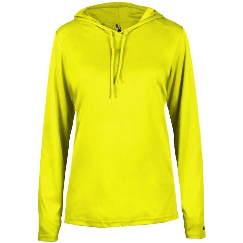 Badger Sport 4165 B-Core Long Sleeve Ladies Hoodie Tee – Safety Yellow Green