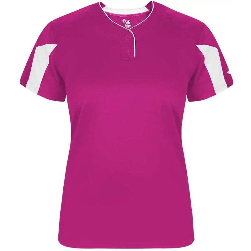 Badger Sport 6176 Striker Ladies Placket – Hot Pink White