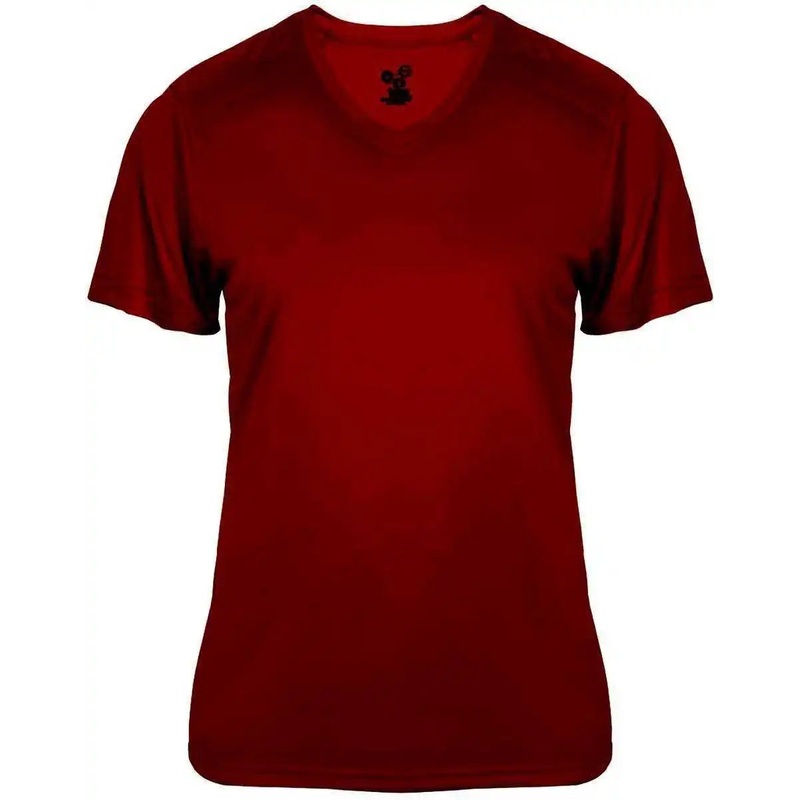 Badger Sport 4062 Ultimate Softlock Ladies V-neck Short Sleeve Tee – Maroon