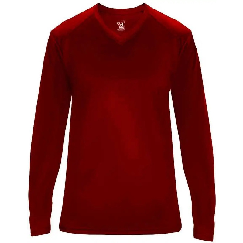 Badger Sport 4064 Ultimate Softlock V-neck Ladies Long Sleeve Tee – Maroon