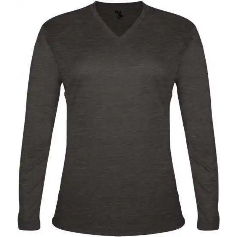 Badger Sport 4964 Tri-Blend L/S Ladies Tee – Black Heather