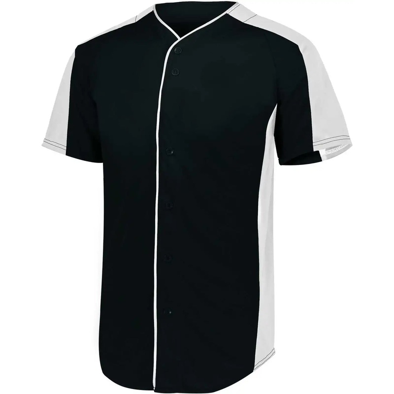 Augusta 1656 Youth Full-Button Baseball Jersey – Black White