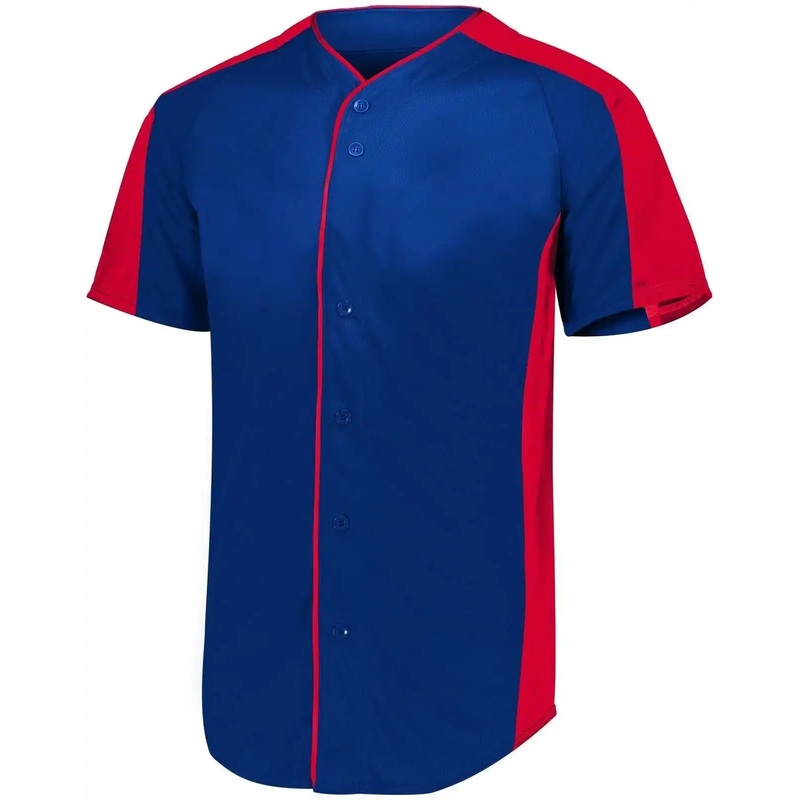 Augusta 1656 Youth Full-Button Baseball Jersey – Navy Red