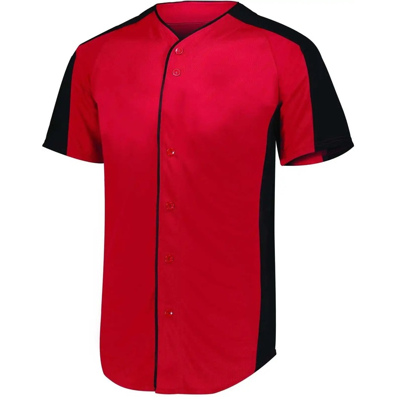Augusta 1656 Youth Full-Button Baseball Jersey – Red Black