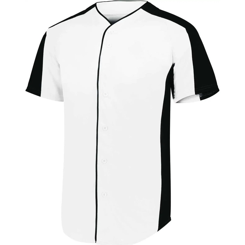 Augusta 1656 Youth Full-Button Baseball Jersey – White Black
