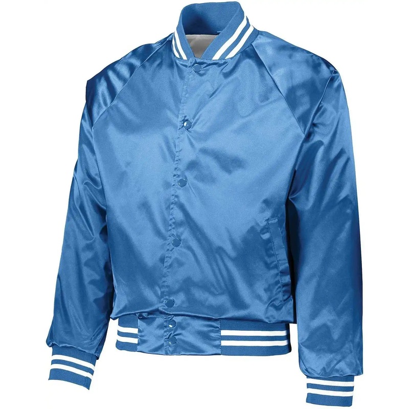 Augusta 3610 Satin Baseball Jacket/Striped Trim – Columbia Blue White