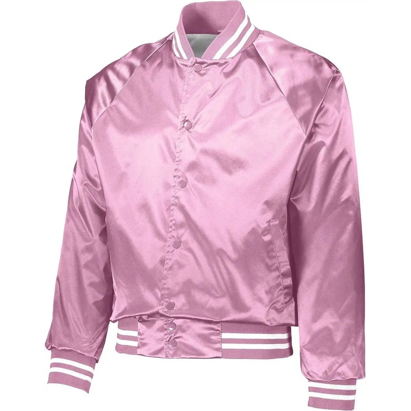 Augusta 3610 Satin Baseball Jacket/Striped Trim – Light Pink White