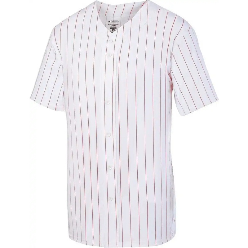 Augusta 1686 Youth Pinstripe Full Button Baseball Jersey – White Red