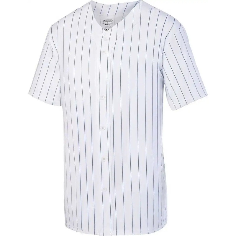 Augusta 1686 Youth Pinstripe Full Button Baseball Jersey – White Royal