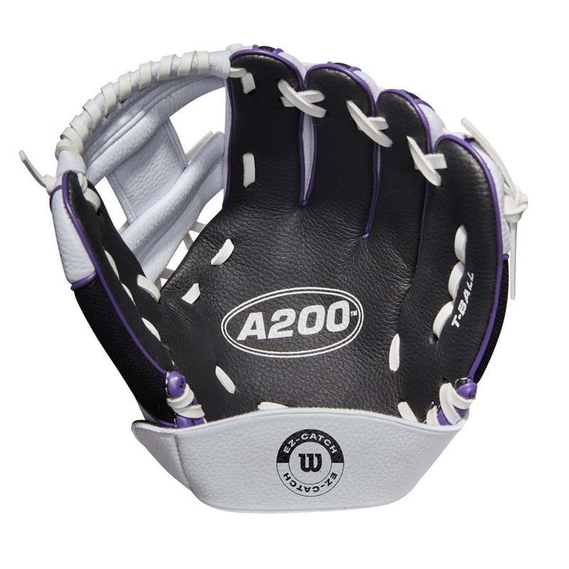 Wilson A200 10 Inch EZ Catch Baseball Glove White/Black/Purple – Regular