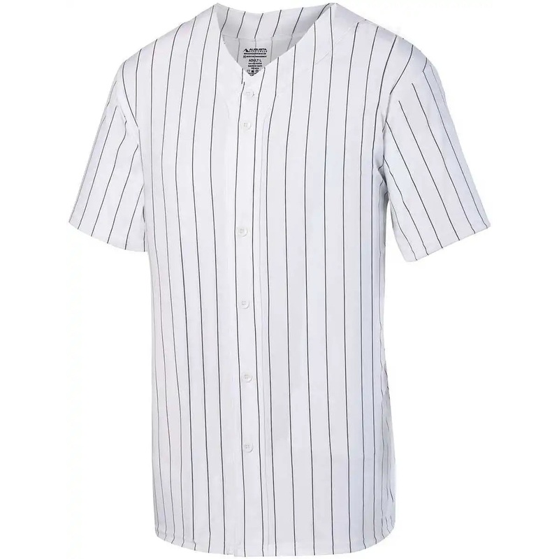 Augusta 1685 Pinstripe Full Button Baseball Jersey – White Black