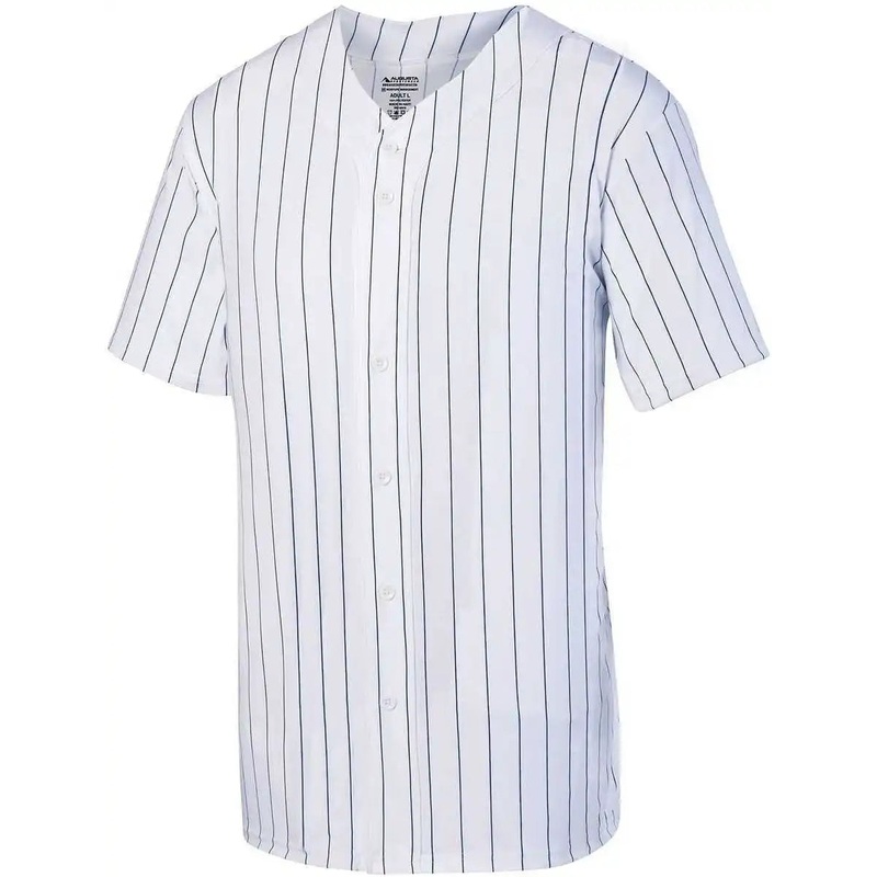 Augusta 1685 Pinstripe Full Button Baseball Jersey – White Navy