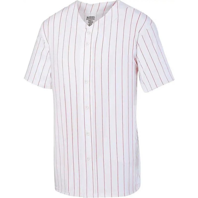 Augusta 1685 Pinstripe Full Button Baseball Jersey – White Red