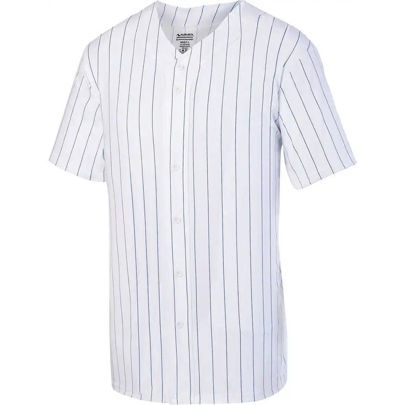 Augusta 1685 Pinstripe Full Button Baseball Jersey – White Royal