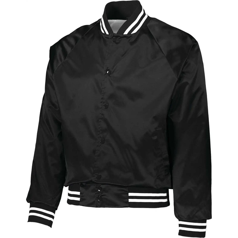 Augusta 3610 Satin Baseball Jacket/Striped Trim – Black White