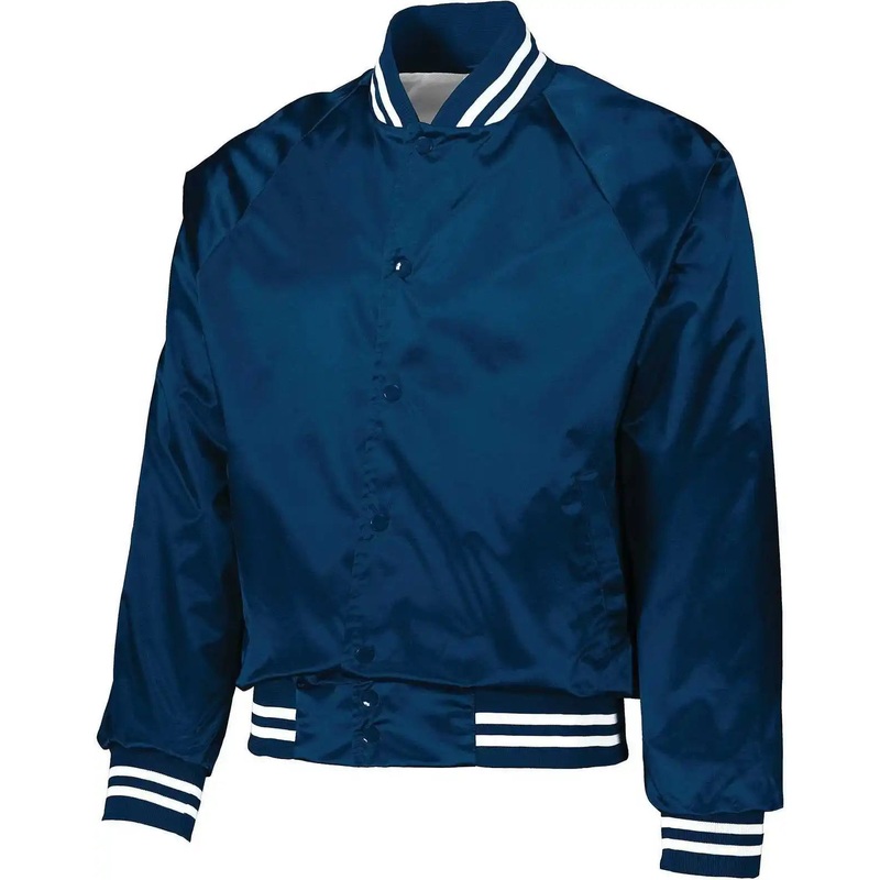 Augusta 3610 Satin Baseball Jacket/Striped Trim – Navy White