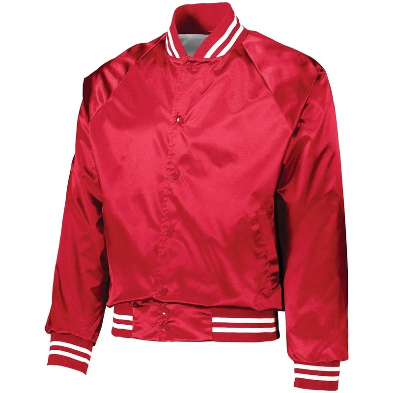 Augusta 3610 Satin Baseball Jacket/Striped Trim – Red White