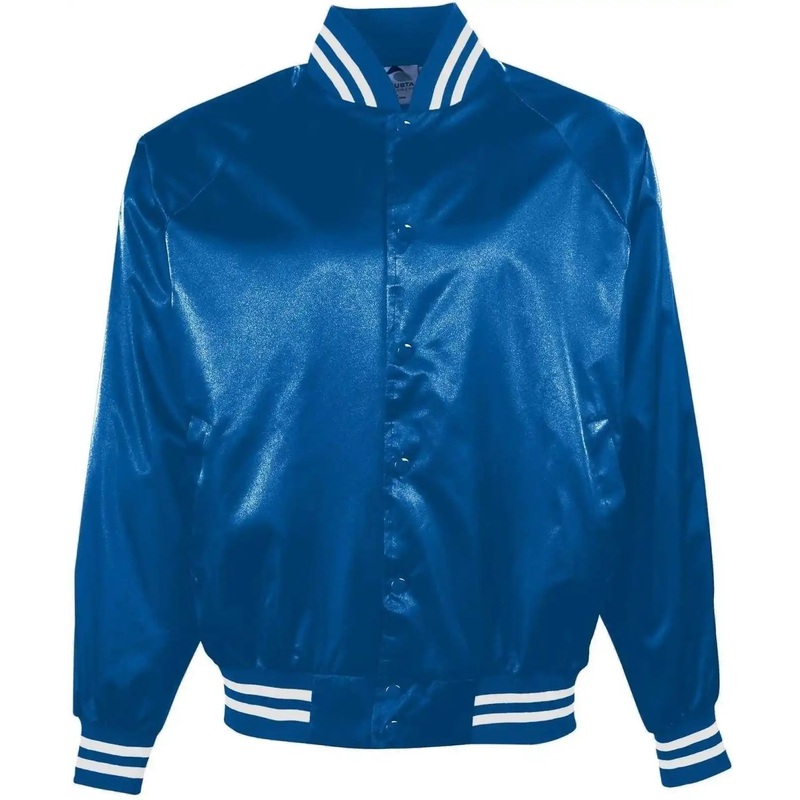 Augusta 3610 Satin Baseball Jacket/Striped Trim – Royal White