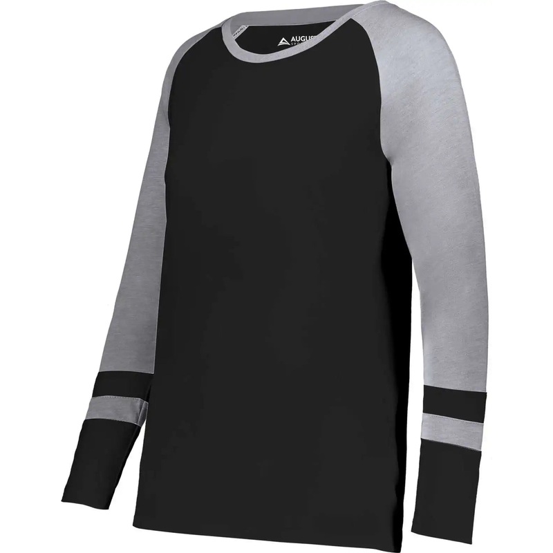 Augusta 2918 Girls Fanatic 2.0 Long Sleeve Tee – Black Gray Heather