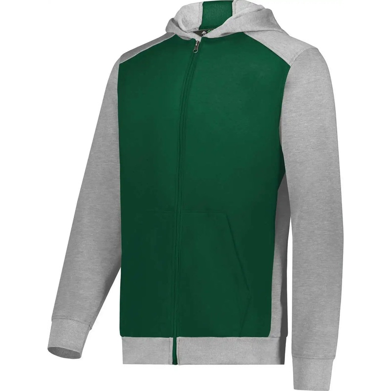 Augusta 6900 Youth Three-Season Fleece Full Zip Hoodie – Dark Green Gray Heather