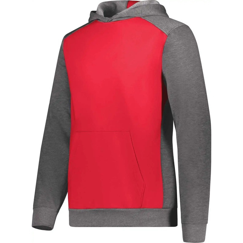 Augusta 6866 Youth Three-Season Fleece Pullover Hoodie – Scarlet Carbon Heather