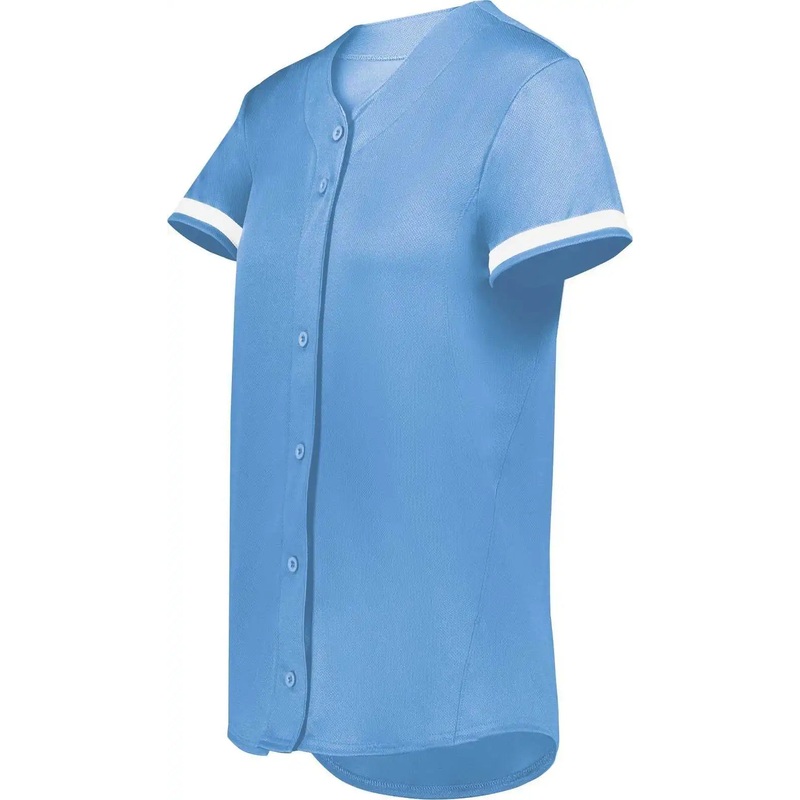 Augusta 6919 Ladies Cutter+ Full Button Softball Jersey – Columbia Blue White