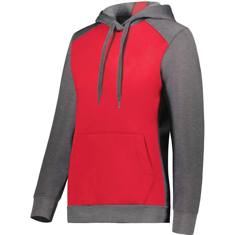 Augusta 6867 Ladies Three-Season Fleece Pullover Hoodie – Scarlet Carbon Heather