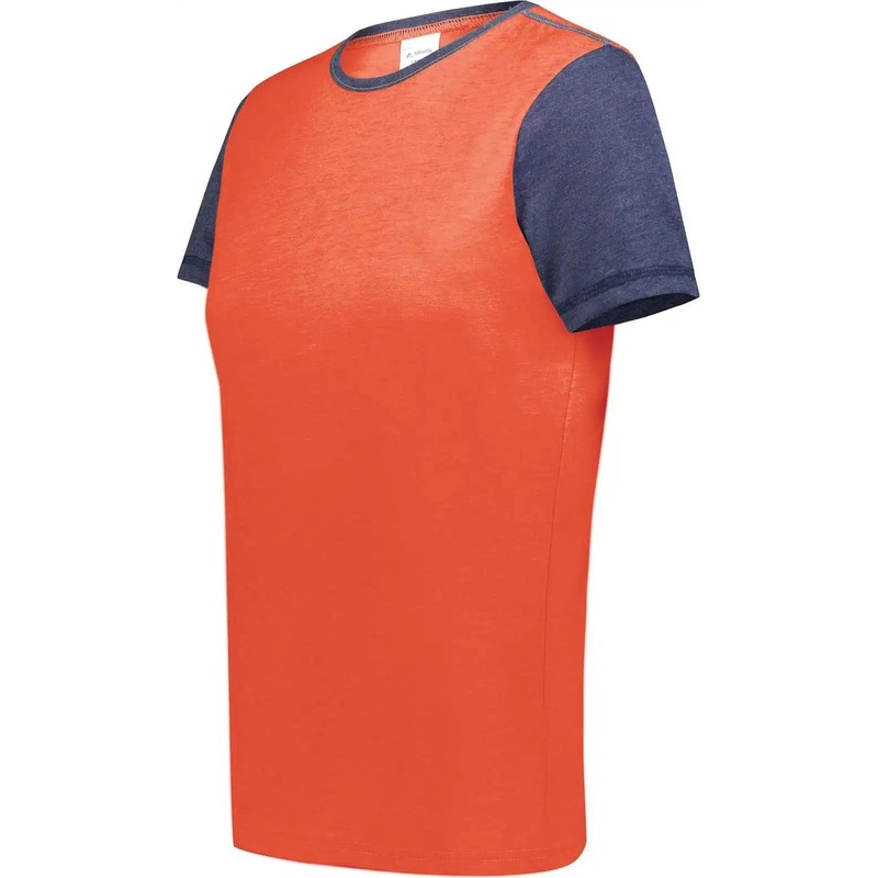 Augusta 6878 Ladies Gameday Vintage Ringer Tee – Orange Heather Navy Heather