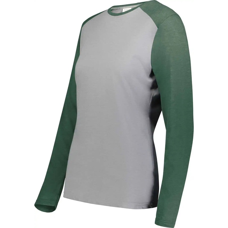 Augusta 6883 Ladies Gameday Vintage Long Sleeve Tee – Gray Heather Dark Green Heather
