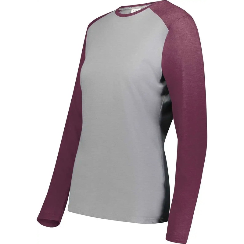 Augusta 6883 Ladies Gameday Vintage Long Sleeve Tee – Gray Heather Maroon Heather