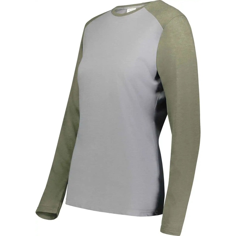 Augusta 6883 Ladies Gameday Vintage Long Sleeve Tee – Gray Heather Olive Heather