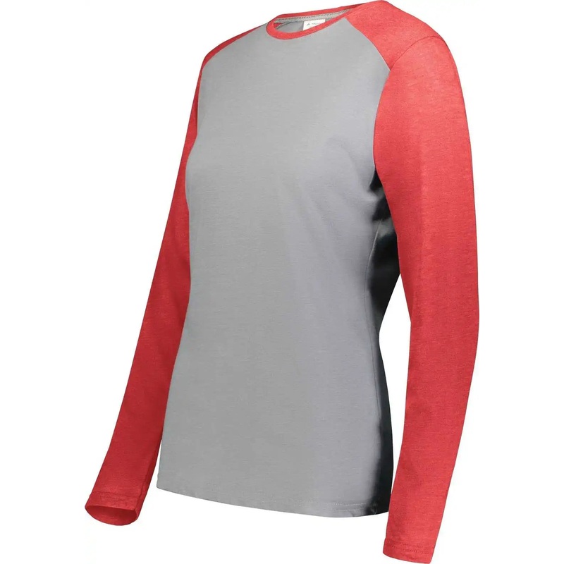 Augusta 6883 Ladies Gameday Vintage Long Sleeve Tee – Gray Heather Scarlet Heather