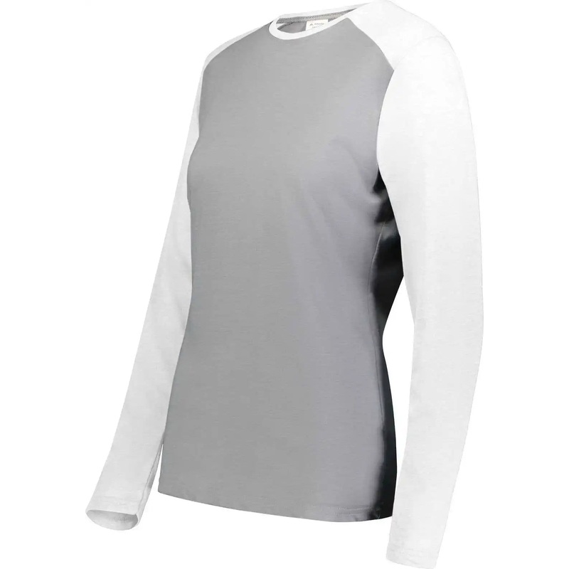 Augusta 6883 Ladies Gameday Vintage Long Sleeve Tee – Gray Heather White