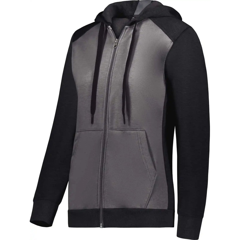 Augusta 6901 Ladies Three-Season Fleece Full Zip Hoodie – Carbon Heather Black