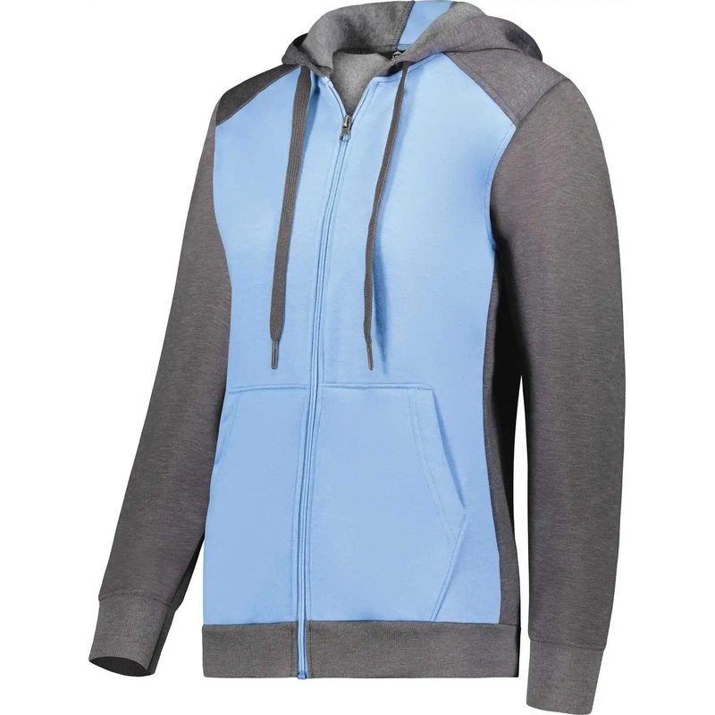 Augusta 6901 Ladies Three-Season Fleece Full Zip Hoodie – Columbia Blue Carbon Heather