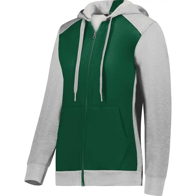 Augusta 6901 Ladies Three-Season Fleece Full Zip Hoodie – Dark Green Gray Heather