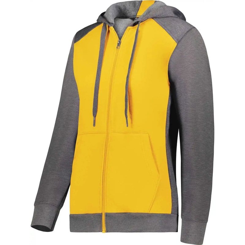 Augusta 6901 Ladies Three-Season Fleece Full Zip Hoodie – Gold Carbon Heather