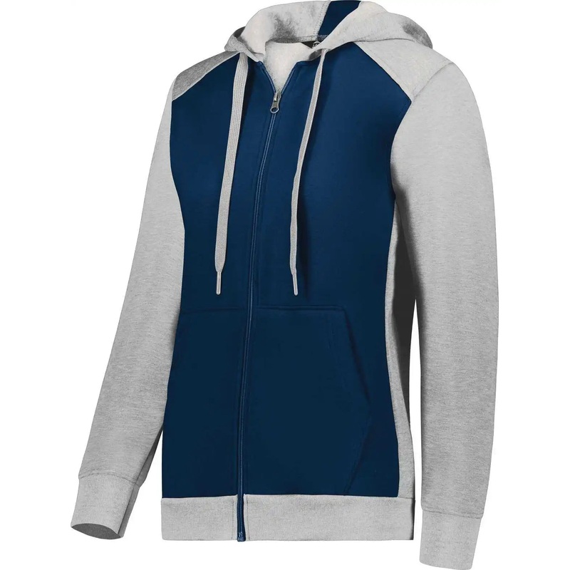 Augusta 6901 Ladies Three-Season Fleece Full Zip Hoodie – Navy Gray Heather