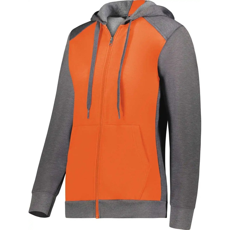 Augusta 6901 Ladies Three-Season Fleece Full Zip Hoodie – Orange Carbon Heather
