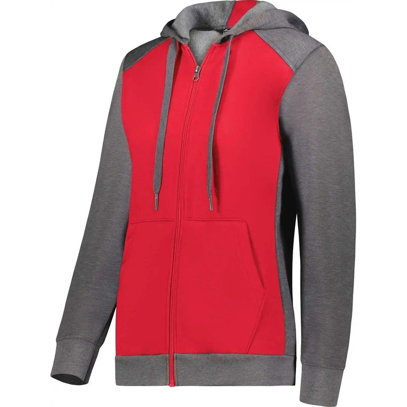 Augusta 6901 Ladies Three-Season Fleece Full Zip Hoodie – Scarlet Carbon Heather