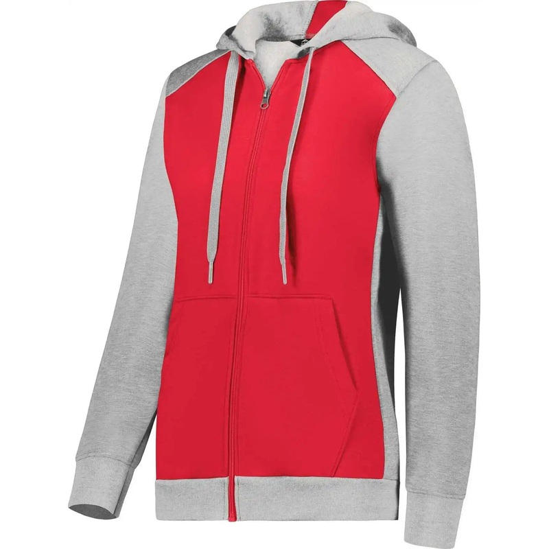 Augusta 6901 Ladies Three-Season Fleece Full Zip Hoodie – Scarlet Gray Heather