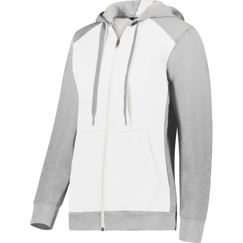Augusta 6901 Ladies Three-Season Fleece Full Zip Hoodie – White Gray Heather