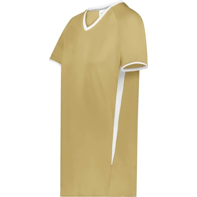 Augusta 6916 Girls Cutter+ V-Neck Jersey – Vegas Gold White
