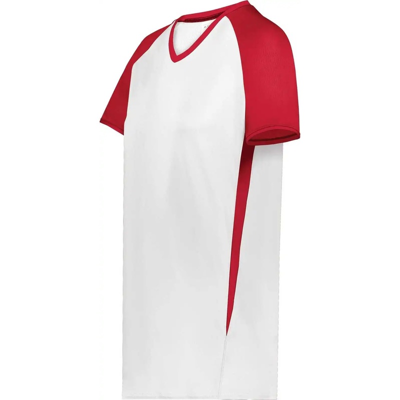 Augusta 6916 Girls Cutter+ V-Neck Jersey – White Scarlet