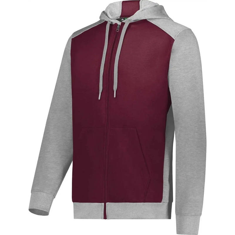 Augusta 6899 Three-Season Fleece Full Zip Hoodie – Maroon Gray Heather