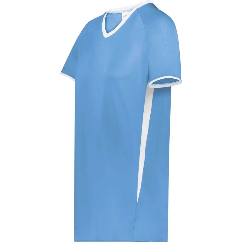 Augusta 6916 Girls Cutter+ V-Neck Jersey – Columbia Blue White