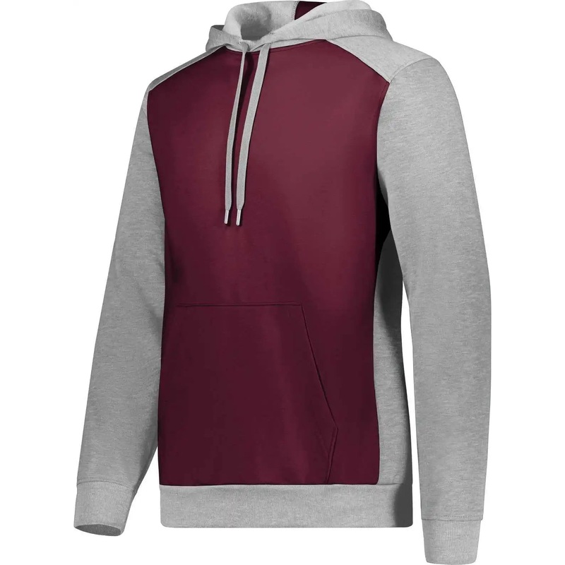 Augusta 6865 Three-Season Fleece Pullover Hoodie – Maroon Gray Heather